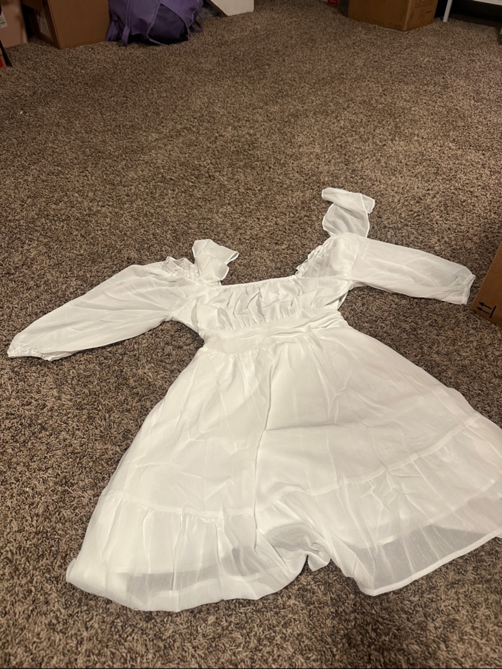 Phortric White Smocked Mini Dress with Puff Detail